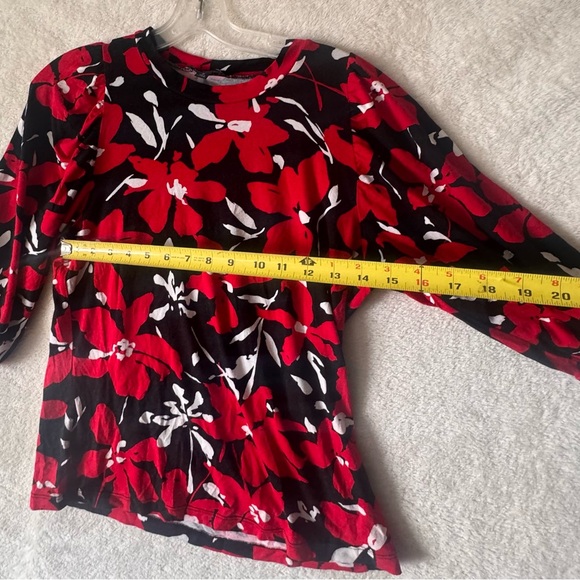 Anne Klein Vintage Y2K Floral Balloon Sleeve Stretch Jersey Knit Top BlouseTunic - Picture 15 of 16